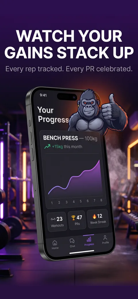 GymBro AI — bench press progress chart and training stats