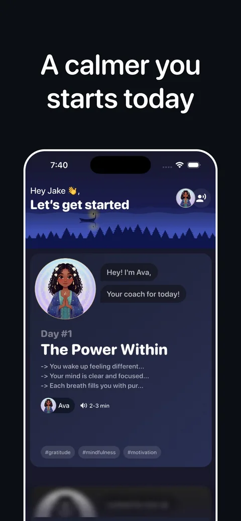 Lumaniq — home screen with the day's affirmation from your coach