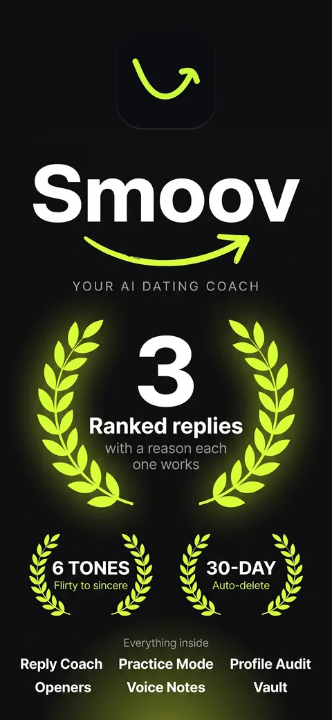 Smoov — overview of ranked replies, six tones, and 30-day auto-delete